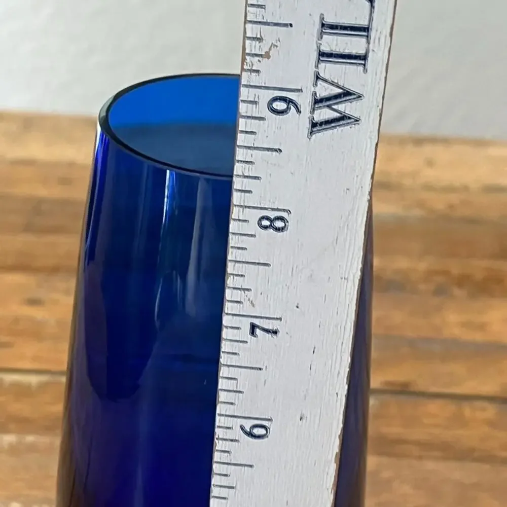 Vintage Cobalt Blue Hand Blown Glass Bud Vase Clear Glass on Bottom MCM Modern